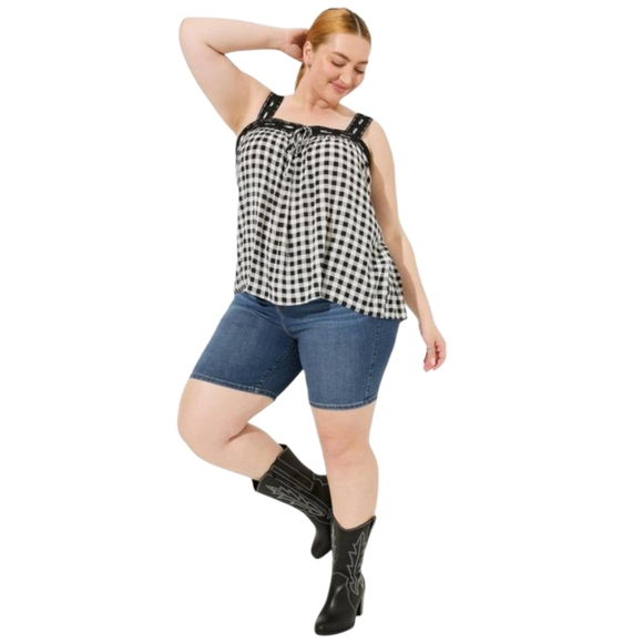 Torrid Gingham Embroidered Crinkle Chiffon Crochet Lace Trim Tank Size 2X - Picture 3 of 10